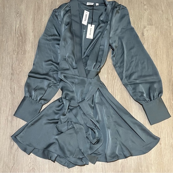 NWT! Babaton Hyde Satin Wrap Mini Dress - Picture 6 of 9